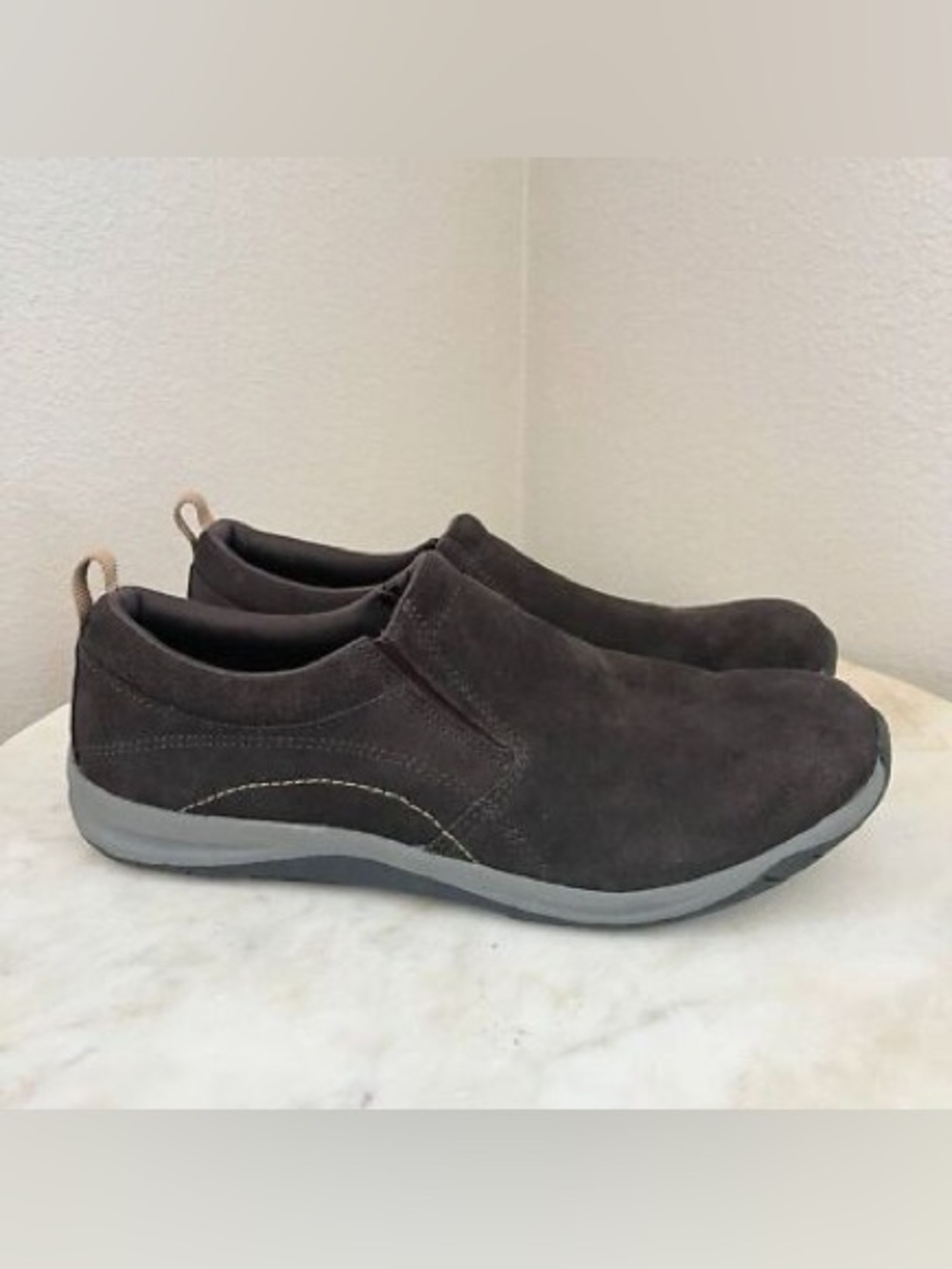 Lands End Suede Slip On Comfort Shoes Size 8.5 Women's Brown Leather Loafer